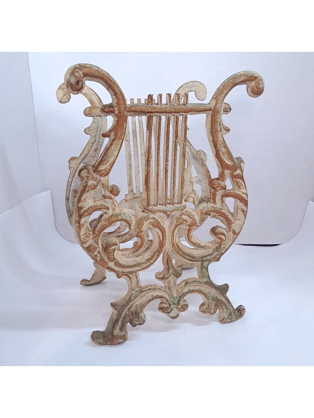 Vintage Musical Lyre Magazine Sheet Music Rack heavy cast metal ivory gold